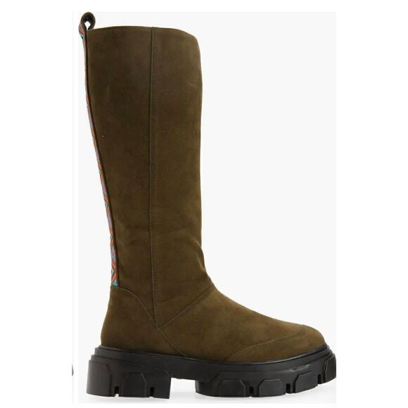 Farm Rio Knee High Olive Green Suede Lug Sole Boot NWOB Size 6 1/2 - Picture 2 of 8